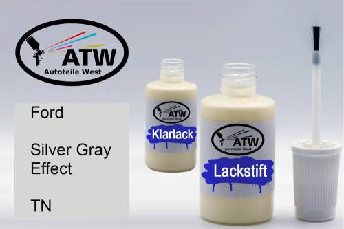 Ford, Silver Gray Effect, TN: 20ml Lackstift + 20ml Klarlack - Set, von ATW Autoteile West.